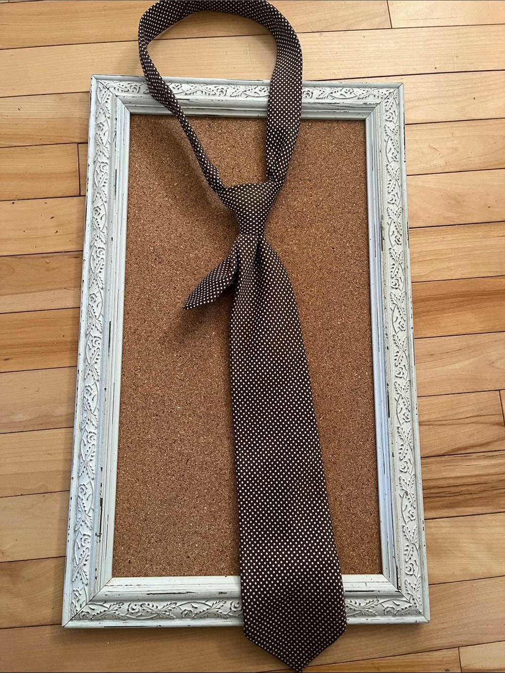Dior Brown Tie with White Polka Dot Pattern